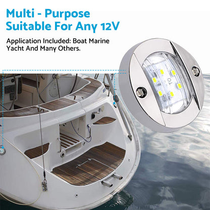 4x Round LED Marine Boat Cabin & Deck Courtesy Lights Suitable For Walkway – White Stern Light