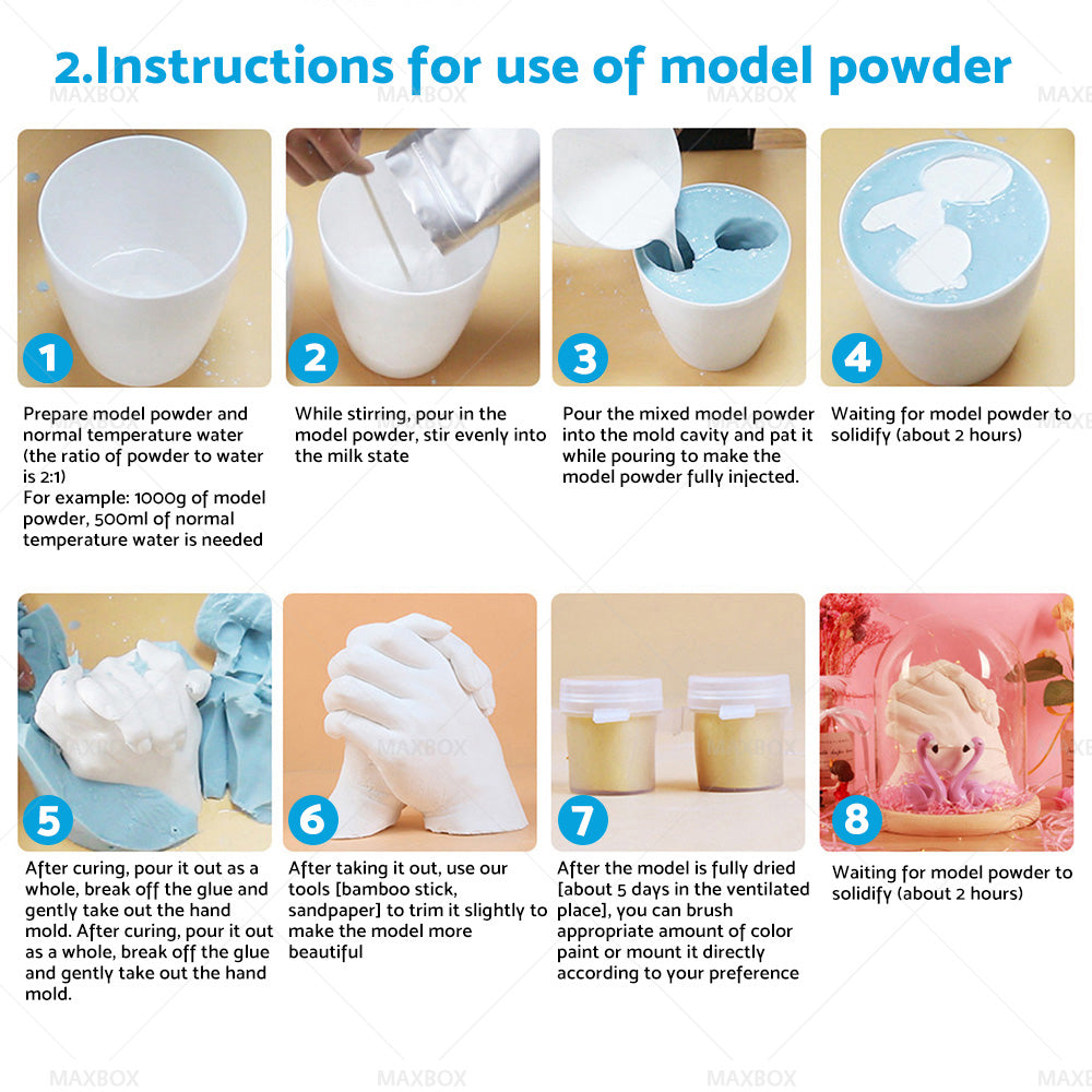 3D KEEPSAKE HANDS DIY CASTING KIT ART 1400G White Clone Model Powder for Adults.