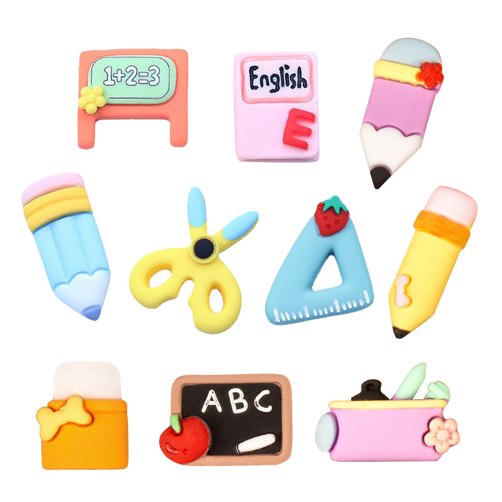 50x 3D Resin Cabochons Suitable for DIY Craft School-Themed Shapes