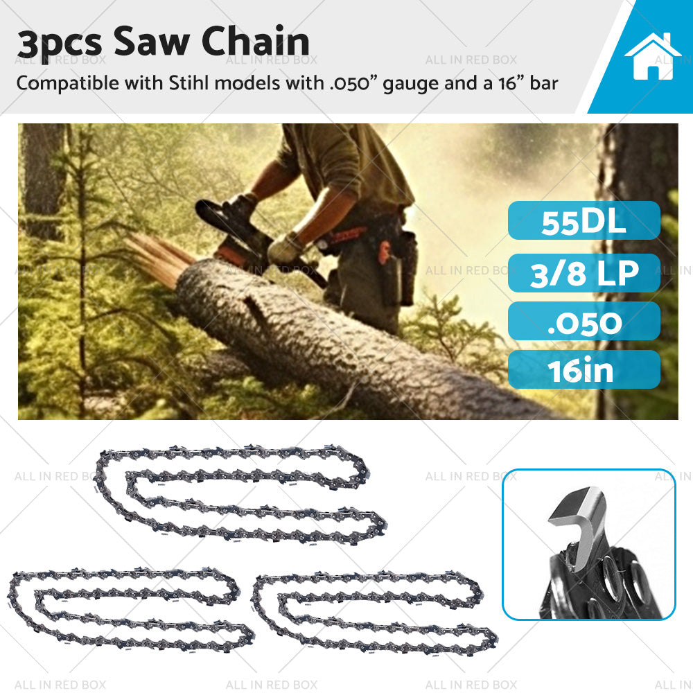 3x 16 Inch Chainsaw Chains 3/8 LP .050 55DL Suitable for STIHL 16" Bar