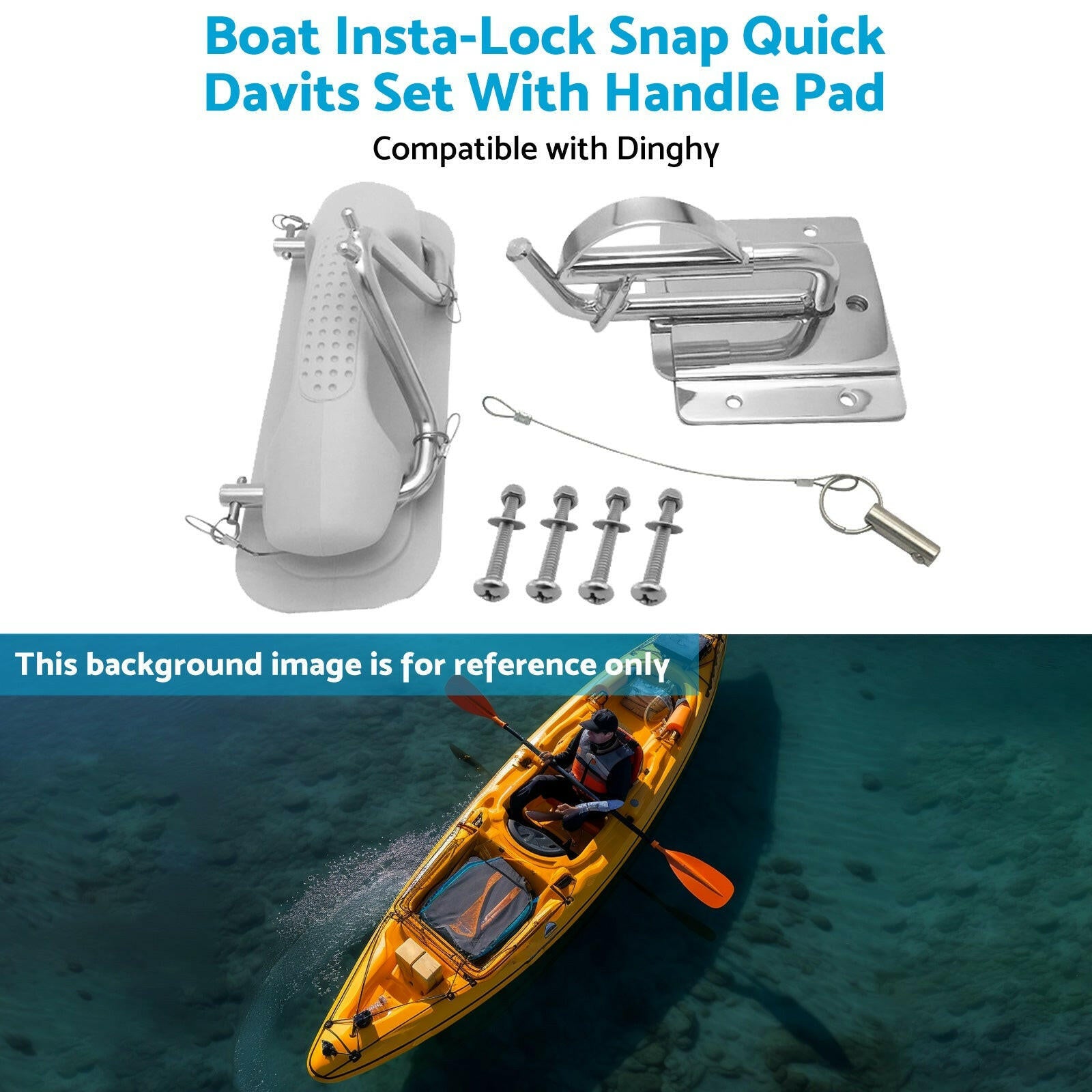 Boat Insta-Lock Snap Quick Davits Set Stainless Steel With Handle Pad.