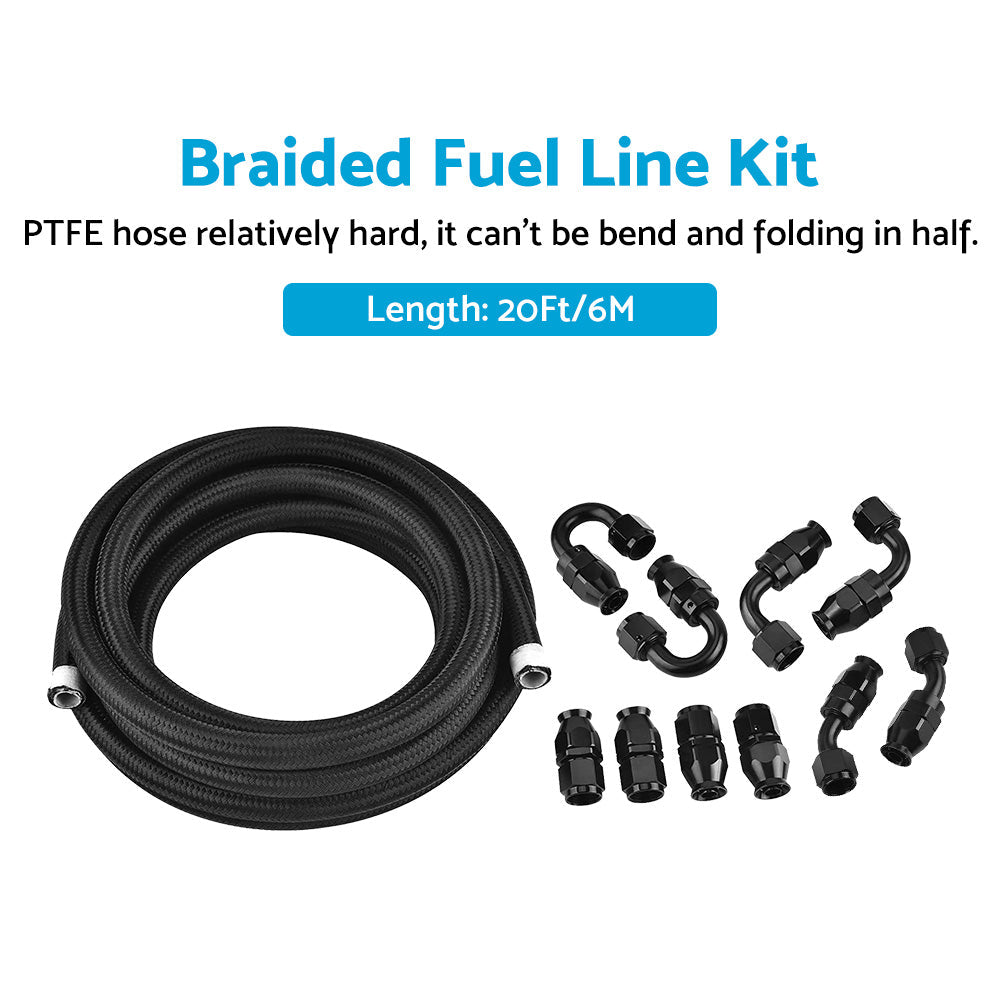 8AN E85 Stainless Steel Braided PTFE Fuel Line Hose Swivel Fittings Kit 20FT 6M.