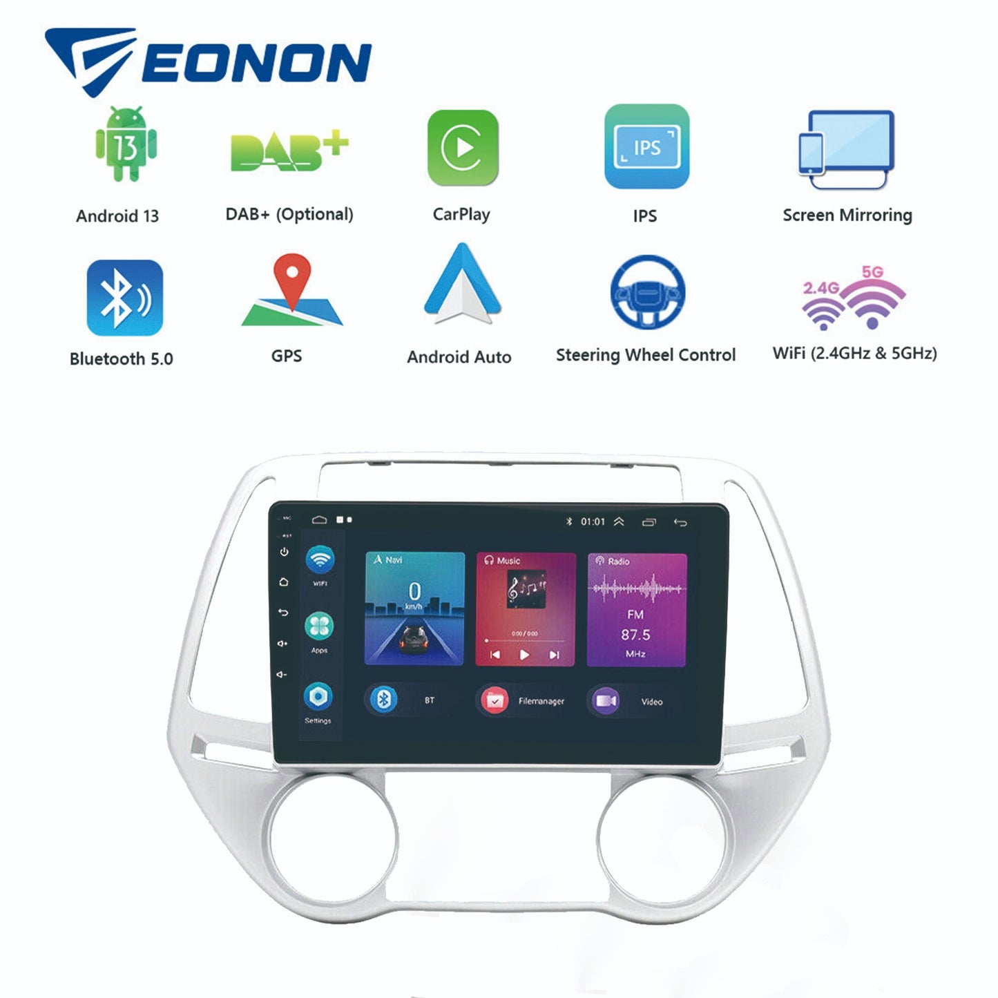 Car Radio Android 13 GPS BT Apple CarPlay Suitable for Hyundai i20 1.4L