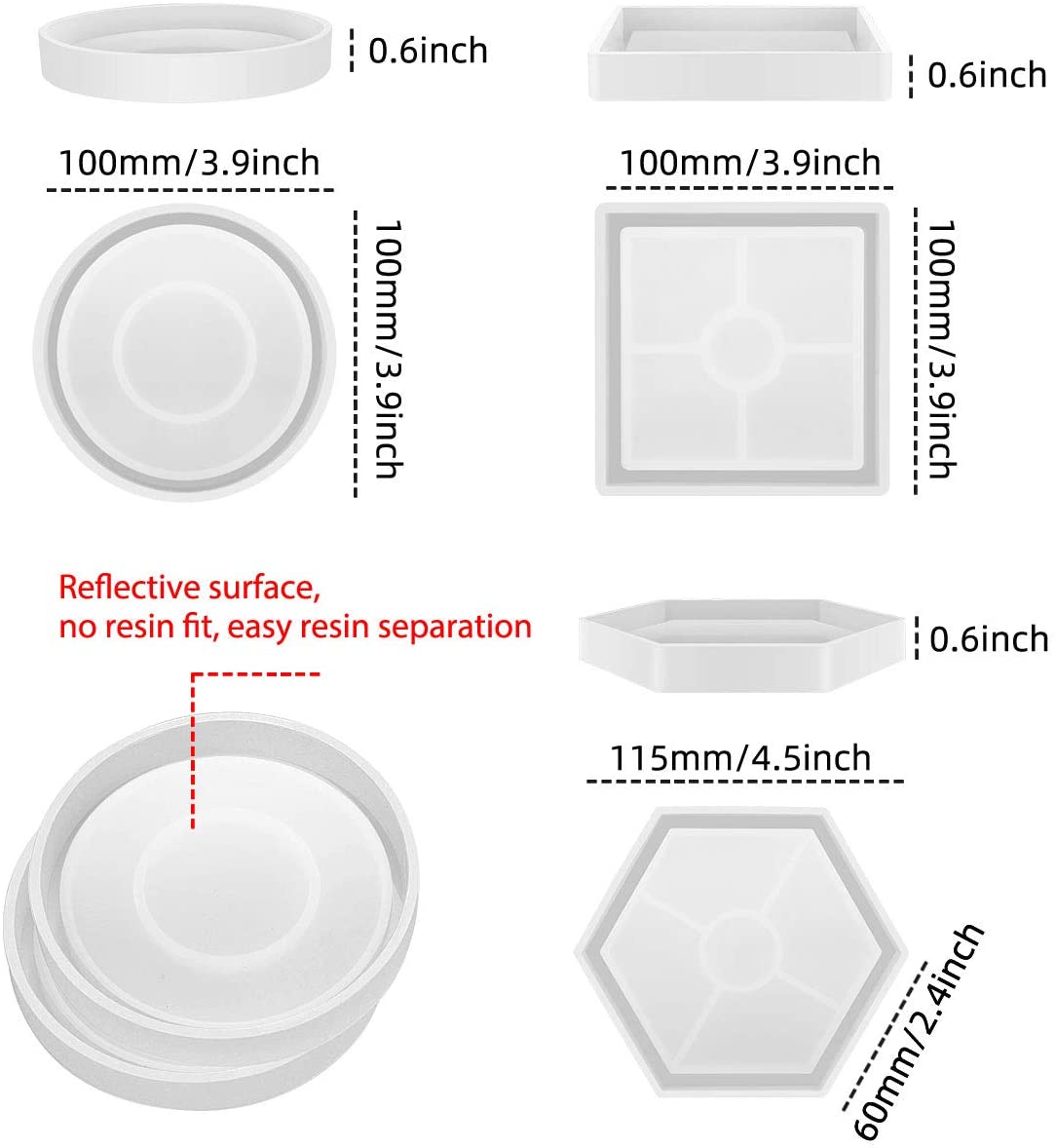 6x Coaster Resin Silicone Mold Suitable For Jewelry & Agate Making Craft Tool