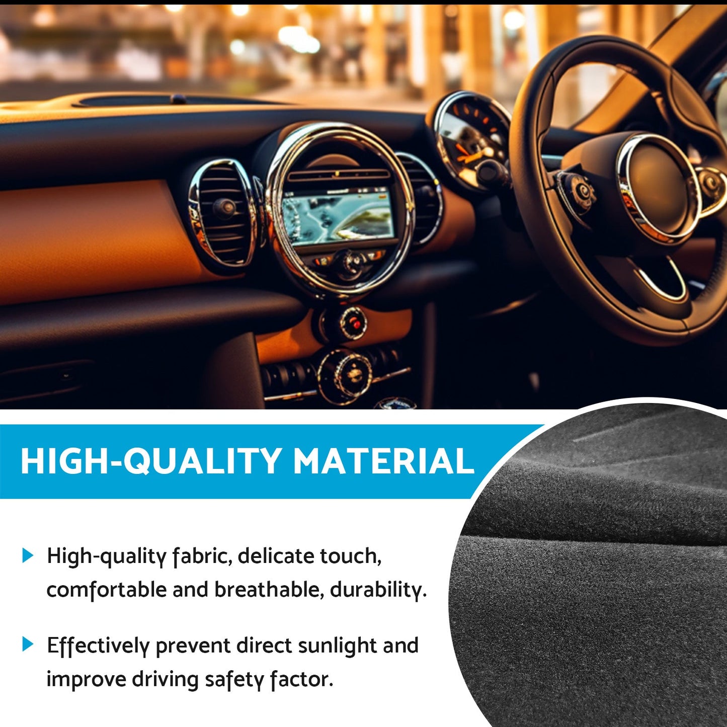 Dash Mat Suitable for Mini Cooper F55 F56 NO HUD 14-23 Dashboard Cover Non-Slip.