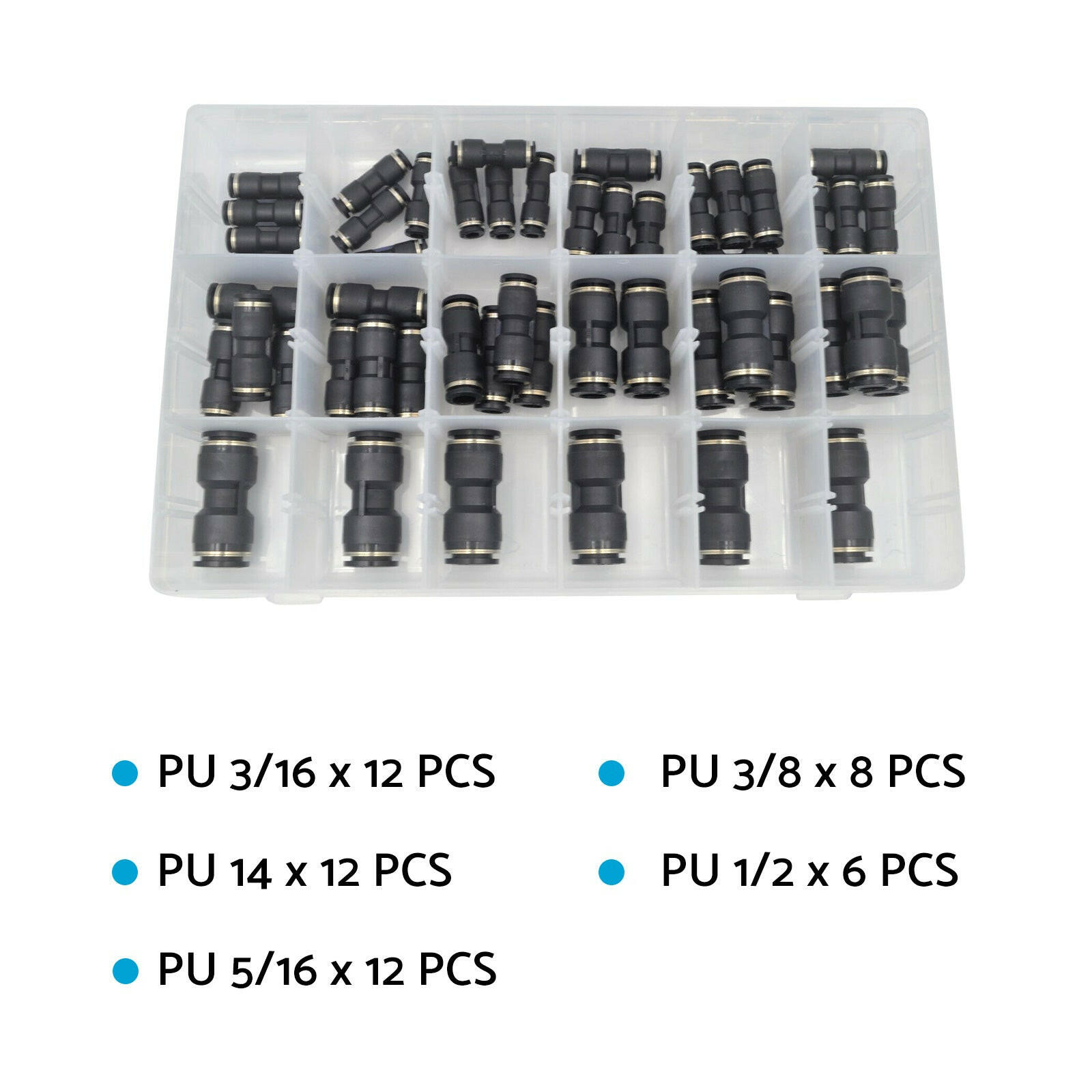 Pneumatic Push In Air Line Hose Quick Connect Kit 50x Suitable For Imperial Nylon Tubing.