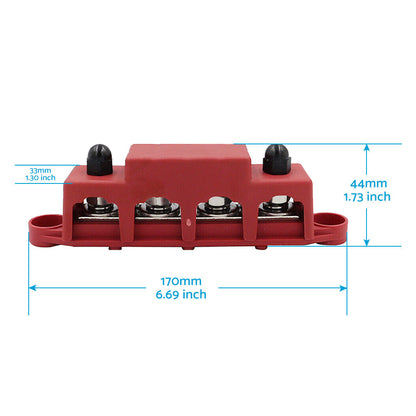 2x M8 4-Post 250A DC 48V Bus Bar Power Distribution Box Suitable for Heavy Duty