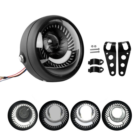 6.5-inch Motorcycle LED Headlight with Spiral Side Mount Bracket Suitable For Cafe Racer Motorcycles