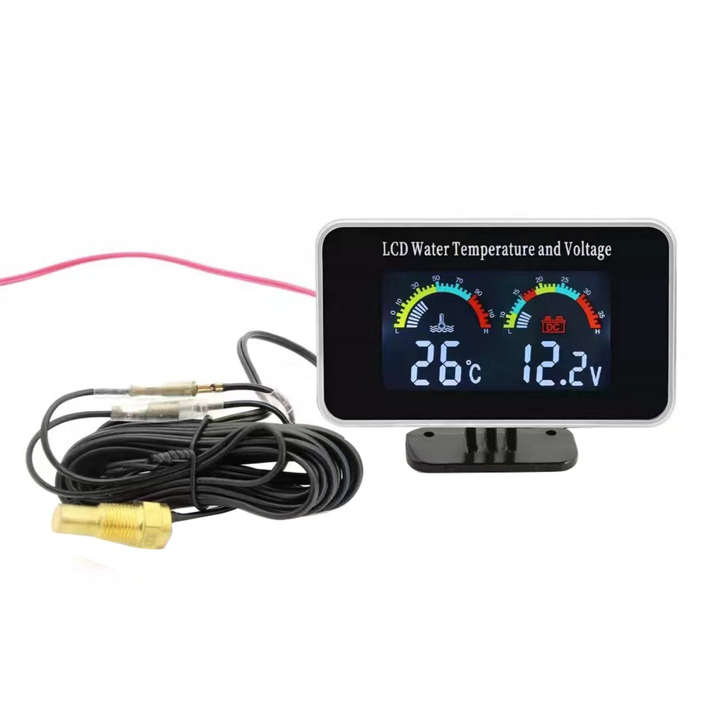 2-in-1 Car Digital LCD Water Temperature Meter & Voltmeter Gauge Suitable For 12V / 24V Vehicles