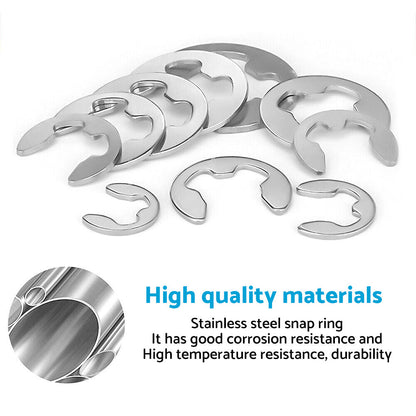 Stainless Steel E Clips C Circlip Kit Retaining Ring 400PCS Assorted M1.5-M15mm Suitable For General Mechanical Applications