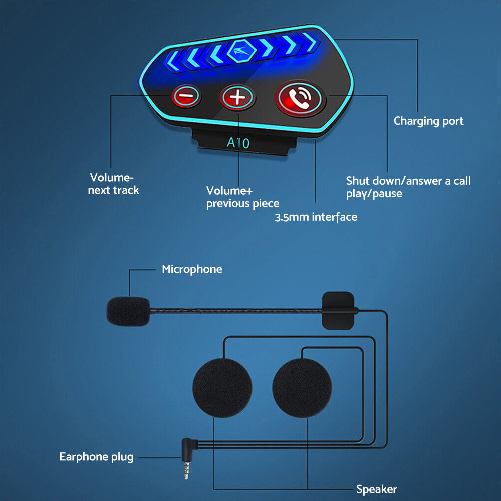 Bluetooth 5.0 Wireless Motorcycle Helmet Headset Intercom Motorbike Headphone Suitable For All Helmets