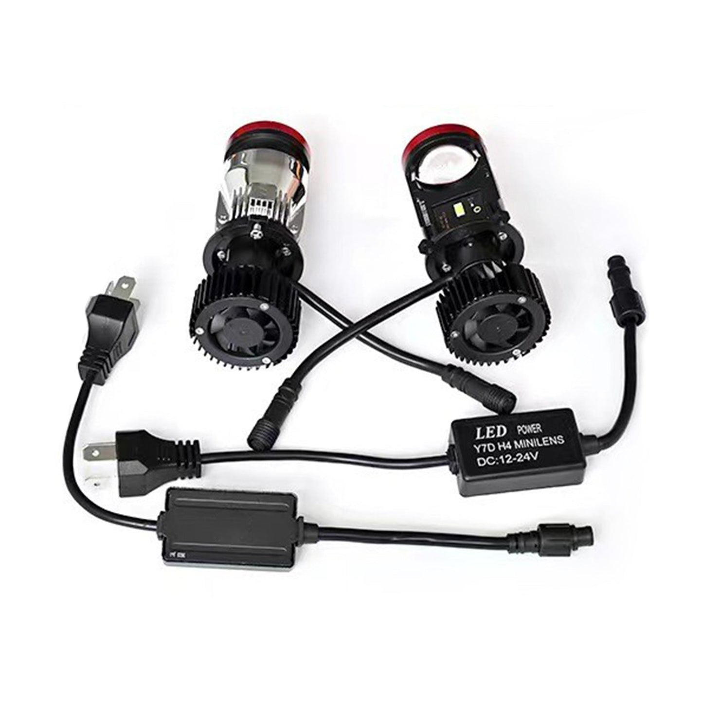 2x H4 Y7D Bi-LED Mini Lens Car Headlight Lamps 6000K Suitable For Universal Vehicles