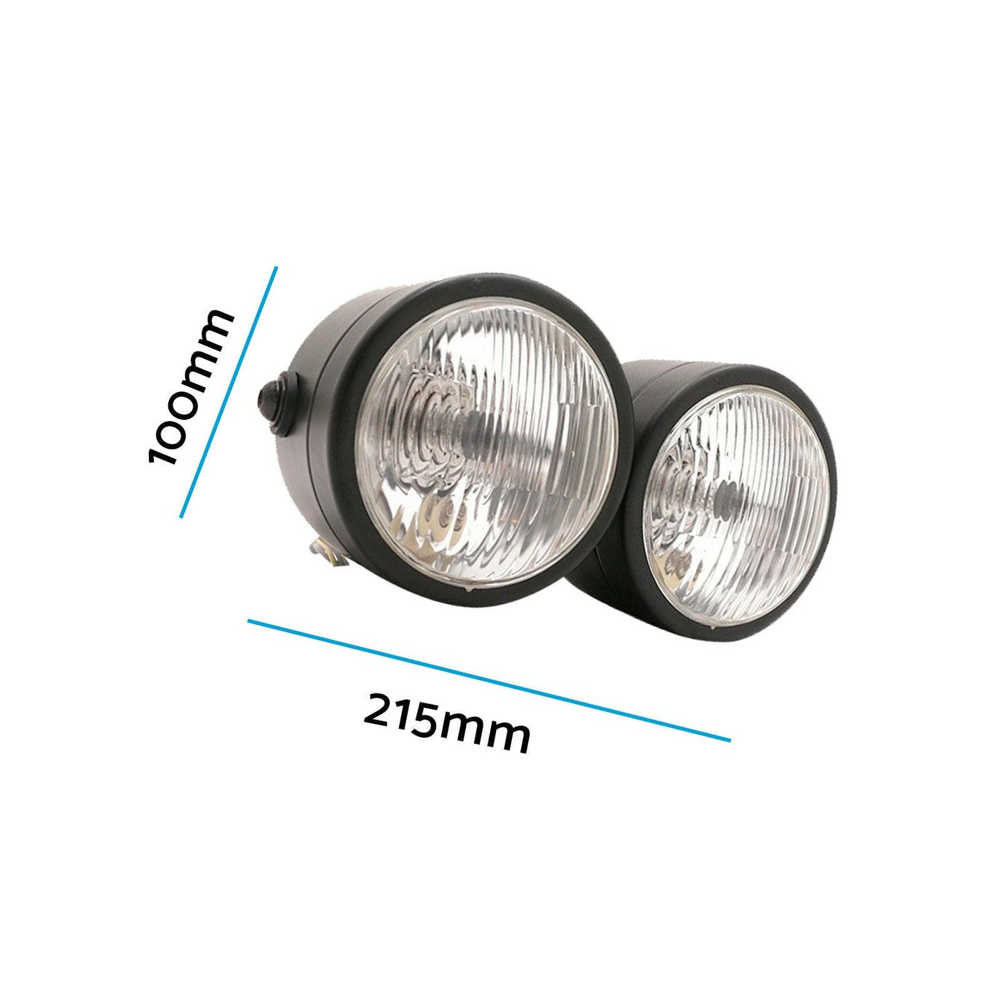 Black Twin Universal Headlight Dual Lamp Suitable For Motorcycle Street Fighter.