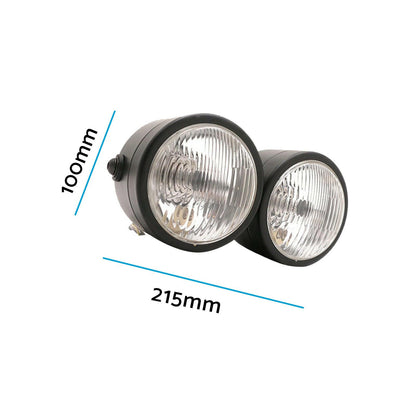 Black Twin Universal Headlight Dual Lamp Suitable For Motorcycle Street Fighter.