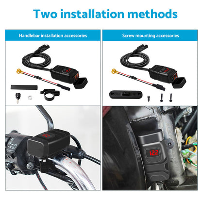 Dual USB Port Motorcycle Fast Charger Socket Suitable For Motorcycles – With LED Voltmeter Display & ON/OFF Switch