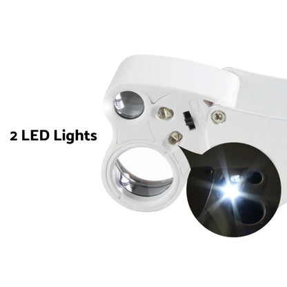 Jewelry Loupe Magnifier 30X 60X With LED Light 2 Lens Illuminated Loupe