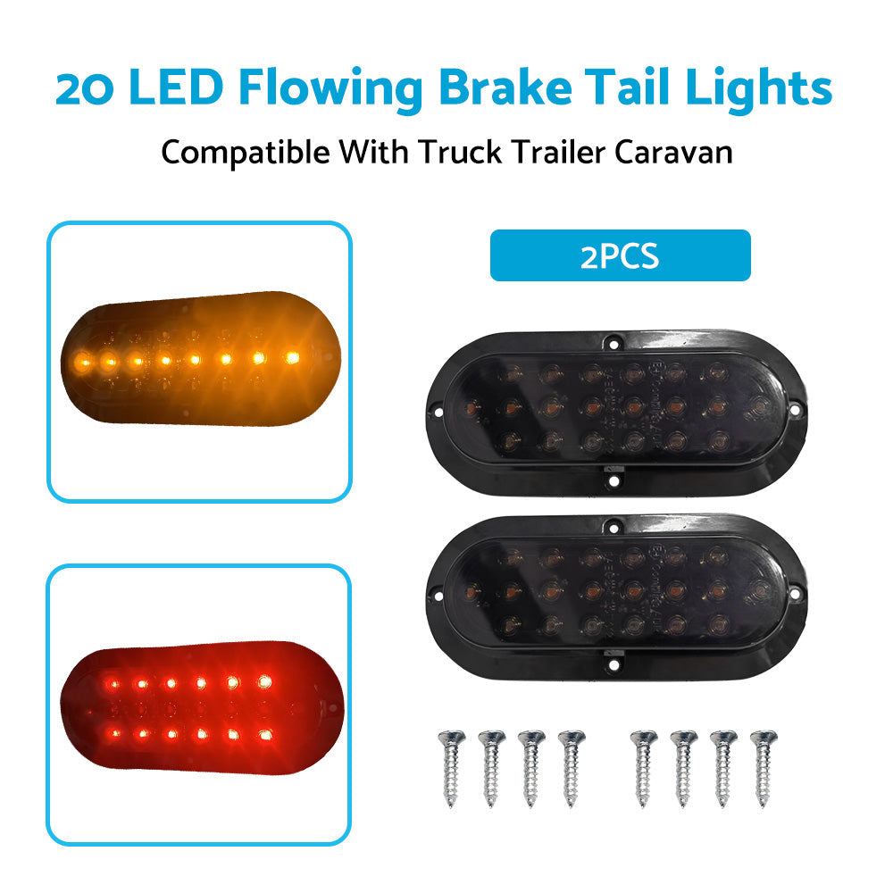 2x 20-LED Rear Stop Brake Flowing Turn Signal Tail Lights Suitable For Truck, Trailer & Caravan