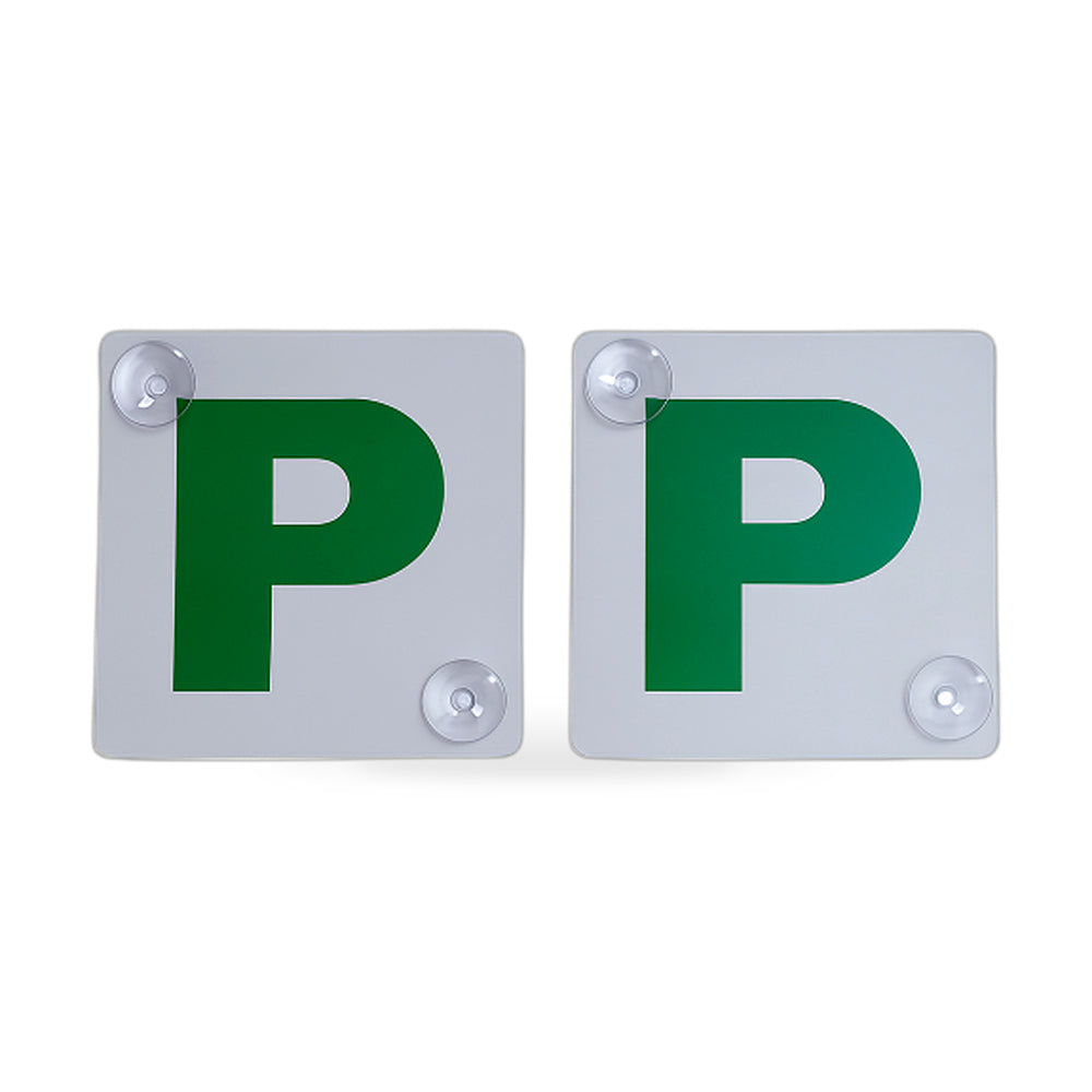 2x GREEN P PLATES Suction Probationary Car Window Signs for NSW (New South Wales) - ZT2