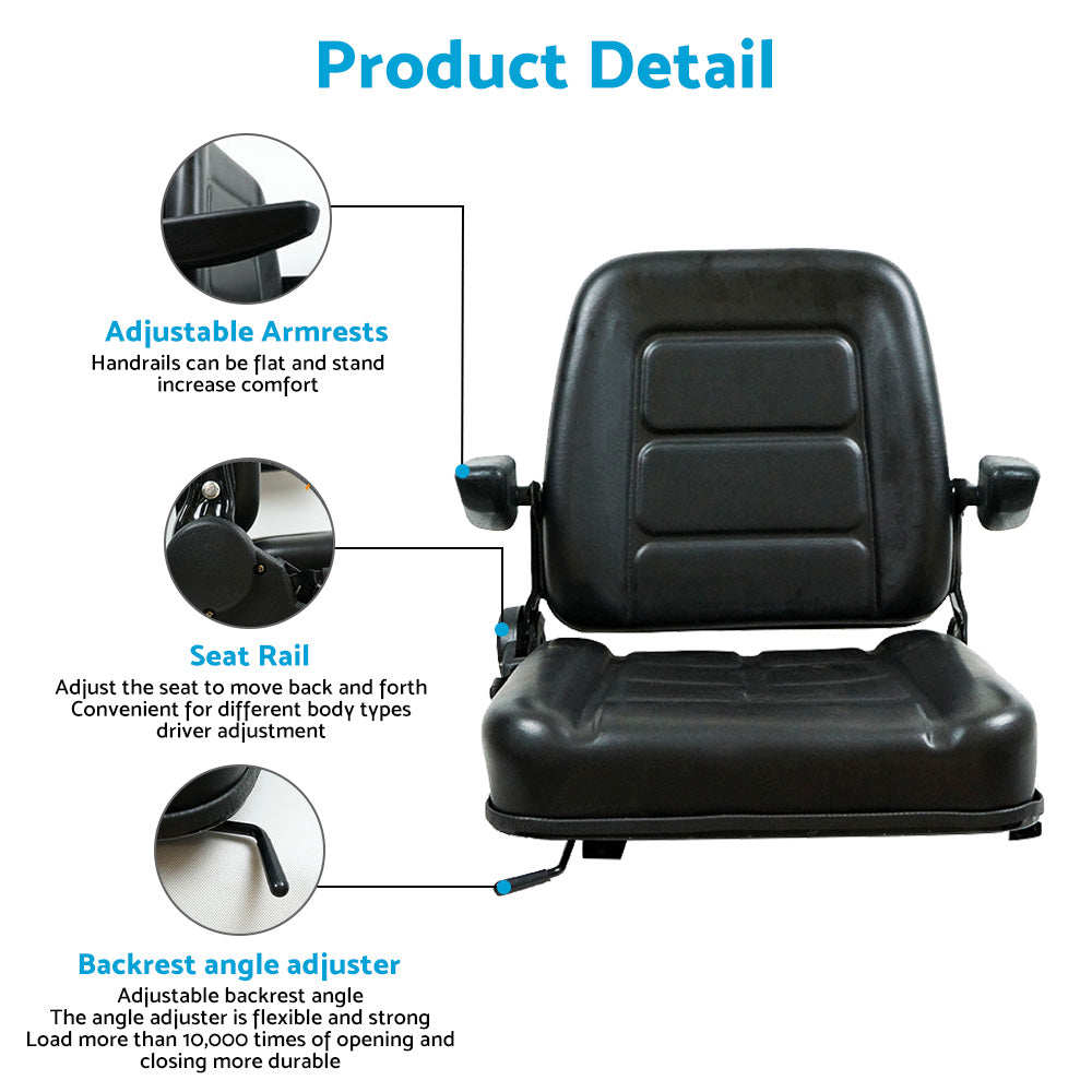 Tractor Seat Forklift Excavator Universal Suspension Backrest Truck Chair Adjust.