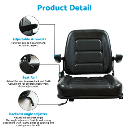 Tractor Seat Forklift Excavator Universal Suspension Backrest Truck Chair Adjust.