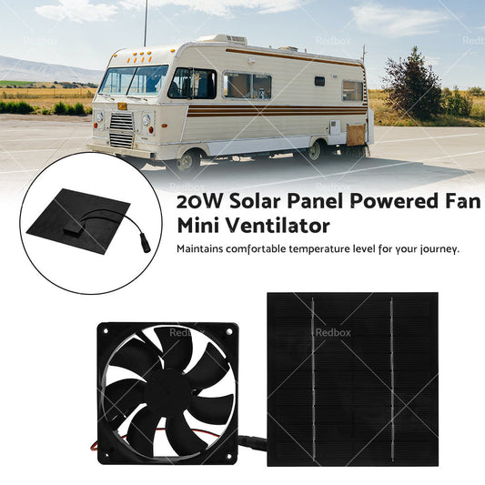 20W Solar Panel Powered Fan Mini Ventilator For Greenhouse Pet or Dog Chicken House.