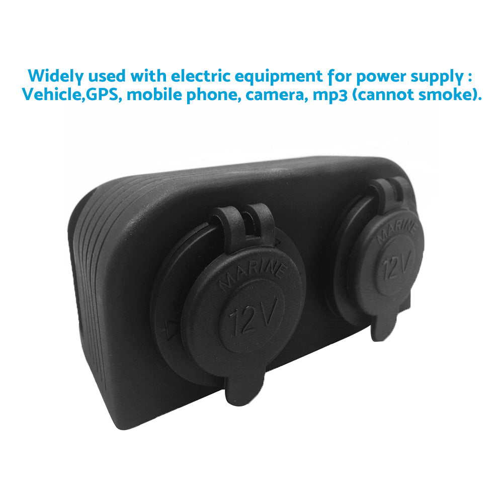 12V-24V Dual Port Surface Mount Cigarette Lighter Suitable for Car Boat Caravan RV.