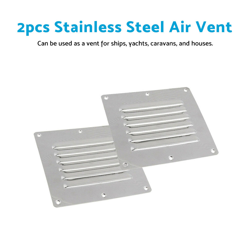 2x Stainless Steel Rectangular Air Vents Suitable For Caravan, Boat & Home Wall Installation