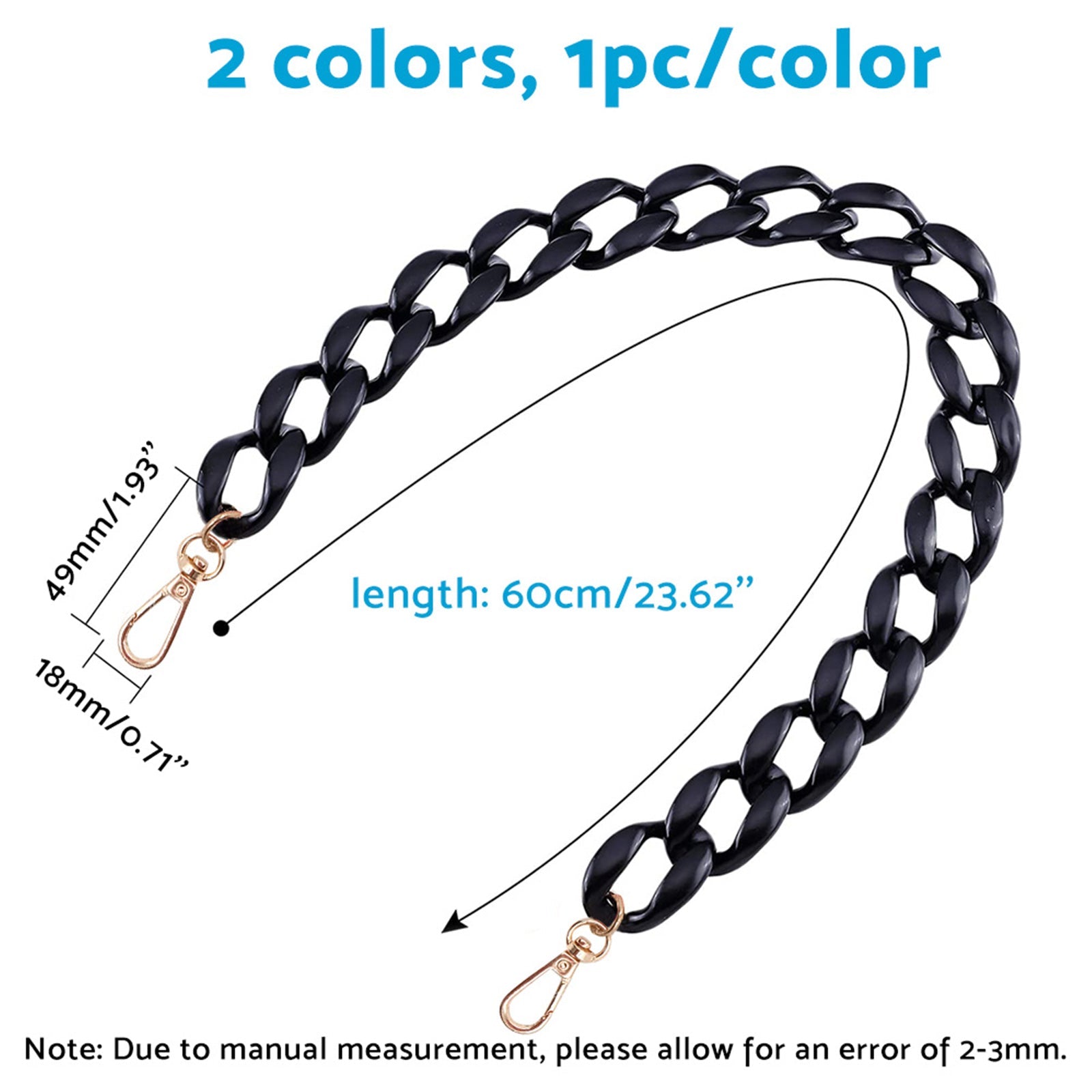 2PCS Resin Purse Chain Handle Acrylic Bag Strap Detachable Purse Clutches Handle.