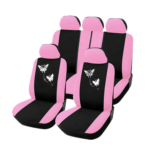 1 Set Deluxe Butterfly Pink Seat Cover Universal Front & Rear Car Seat Cover.