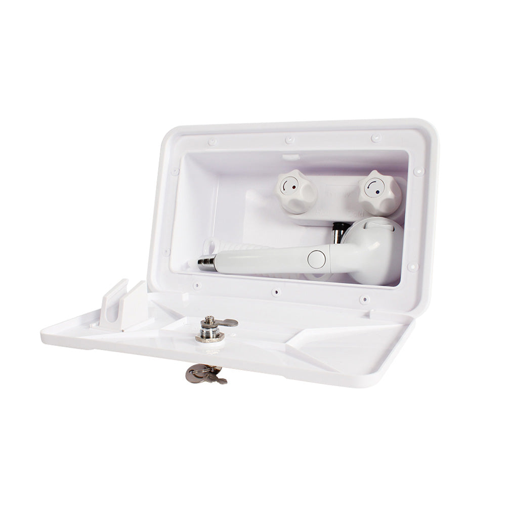 1 Set External RV Caravan Shower Box Exterior Faucet Camper Trailer Boat White.