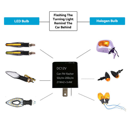 12V 2 Pin Motorcycle Blinker Adjustable LED Flasher Relay Turn Signal Indicator.
