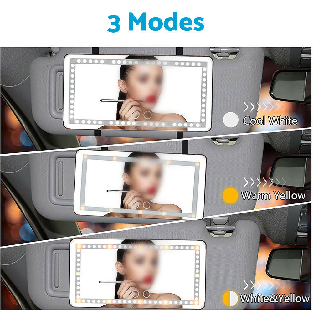 Sun Visor Makeup Cosmetic Mirror Set with 3-Type 60 LED Light 26x13cm Black Suitable For Universal Cars.