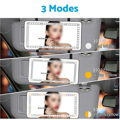 Sun Visor Makeup Cosmetic Mirror Set with 3-Type 60 LED Light 26x13cm Black Suitable For Universal Cars.