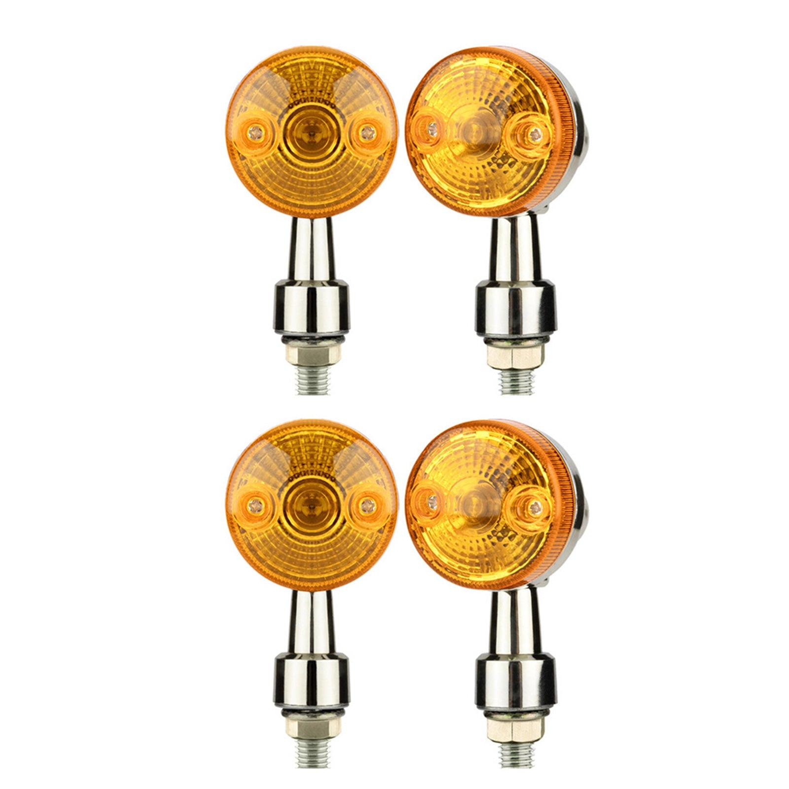 4x Chrome Motorcycle Turn Signal Lights Amber Indicators Blinker Universal Bulb.