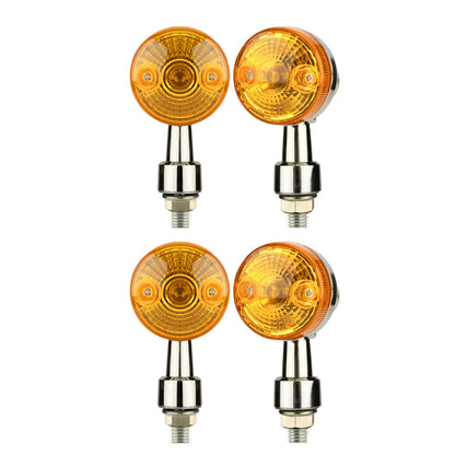4x Chrome Motorcycle Turn Signal Lights Amber Indicators Blinker Universal Bulb.