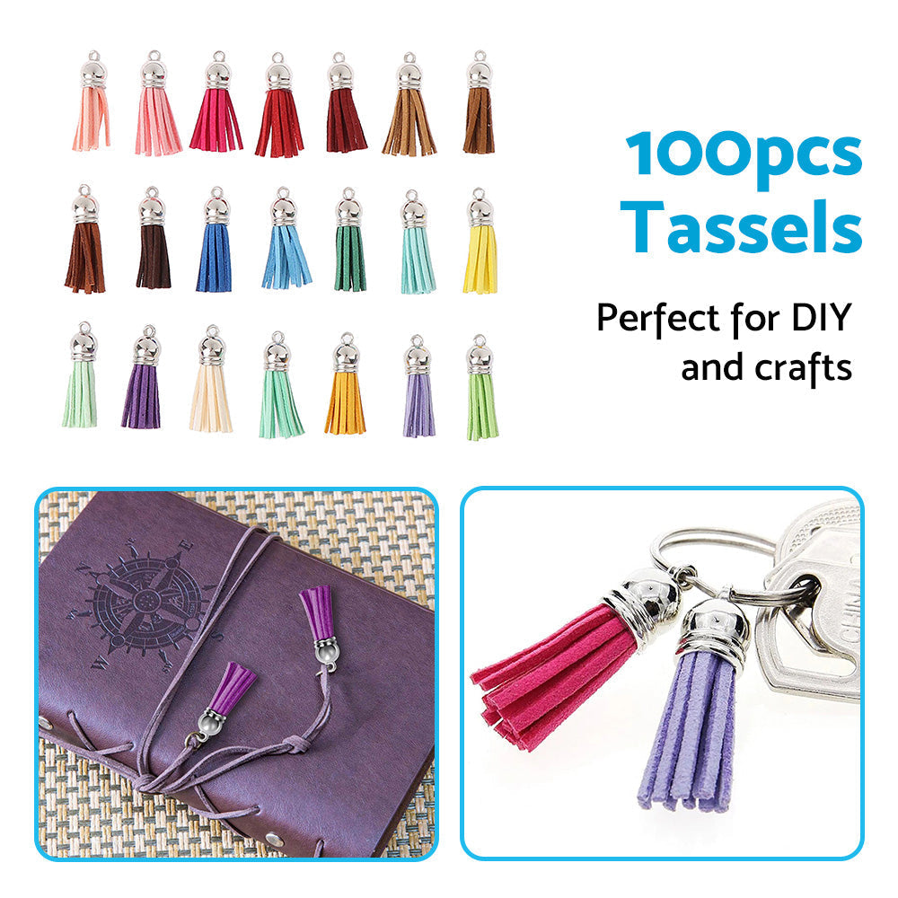 100PCS Key Chain Ring Tassels Pendants Bulk Leather Tassel Crafts Jewelry Making.