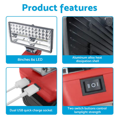 8in Wireless LED Work Light Torch Suitable For Milwaukee 18V Li-ion Battery