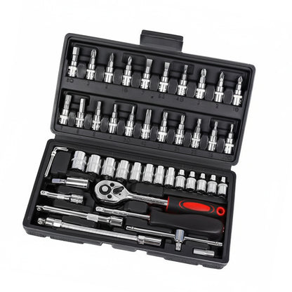46pc Socket Wrench Set 1/4" Drive Chrome Vanadium Steel Ratchet Bit Kit
