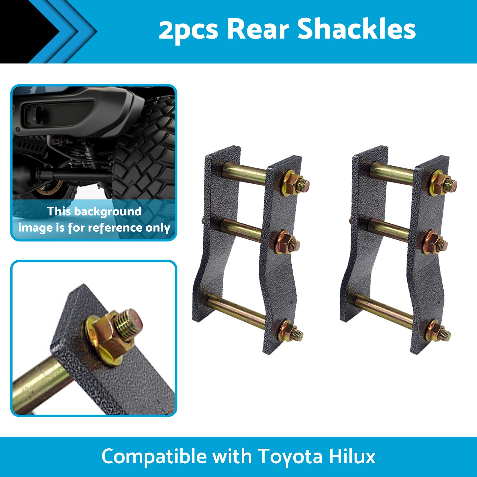 2x Rear Extended Greasable Shackles 2 inch  50mm Lift Suitable For Toyota Hilux KUN26.