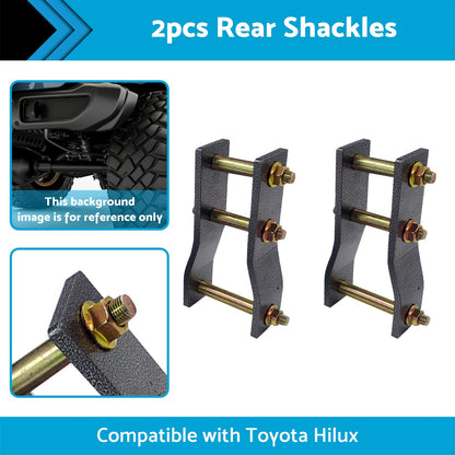 2x Rear Extended Greasable Shackles 2 inch  50mm Lift Suitable For Toyota Hilux KUN26.