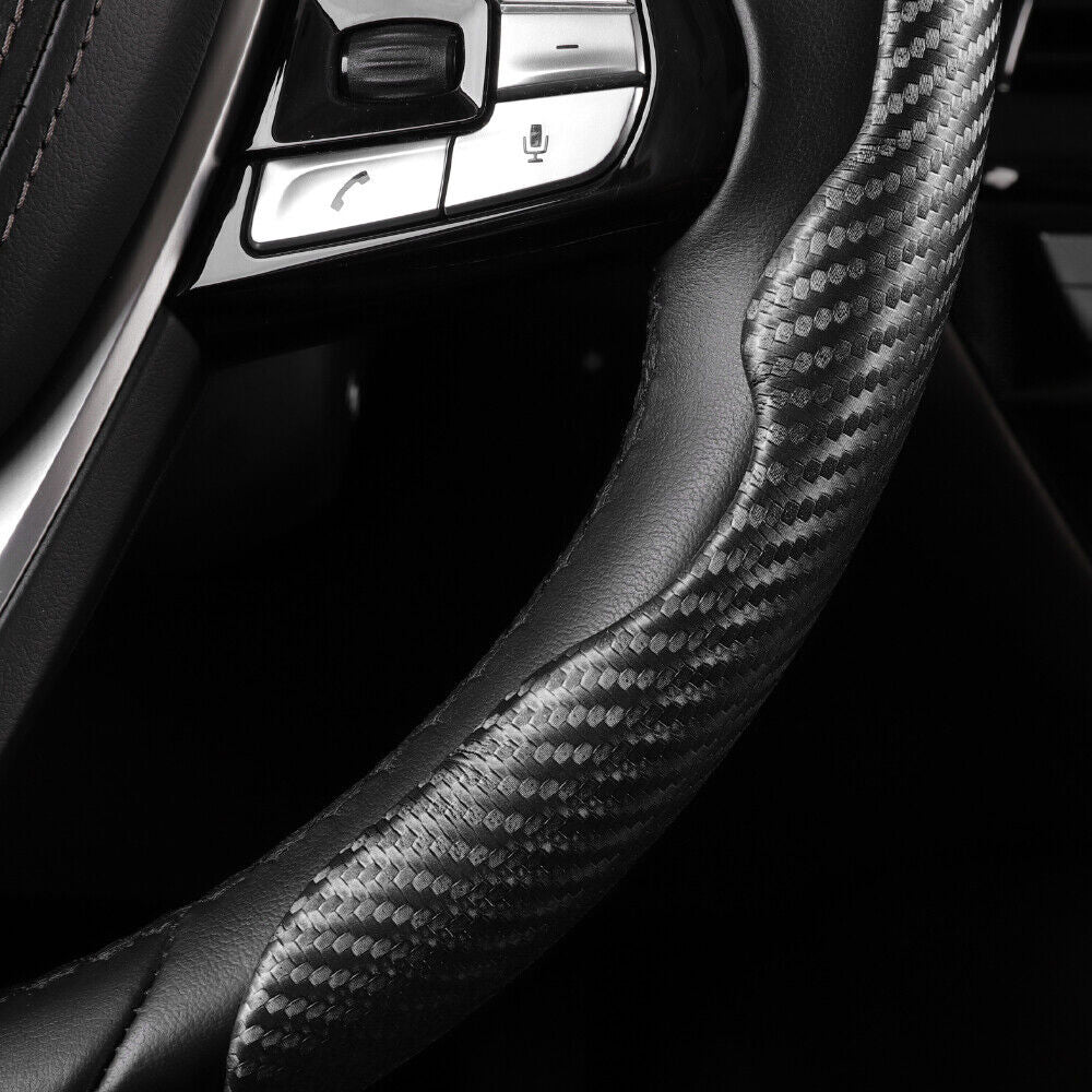 2x Black Carbon Fiber Steering Wheel Booster Non-Slip Cover Trim Accessories.
