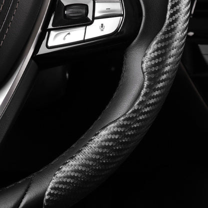 2x Black Carbon Fiber Steering Wheel Booster Non-Slip Cover Trim Accessories.