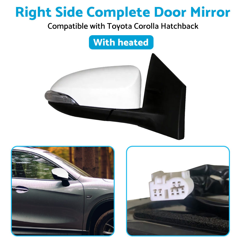 Door Mirror Suitable for Toyota Corolla ZRE182 12-18 Hatch Right White Heated.