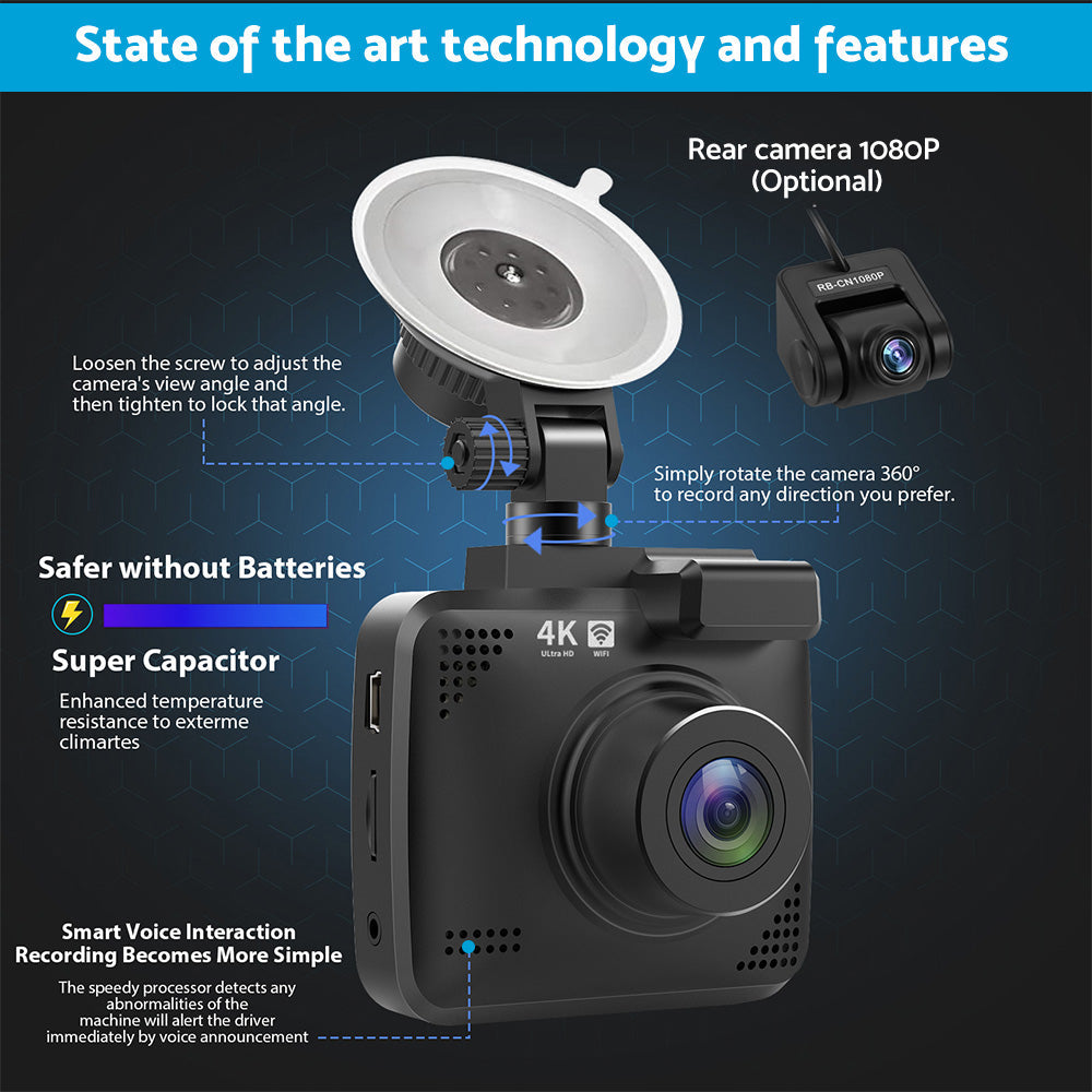 4K Car Dash Camera Recorder Suitable for Vehicles Built-in WiFi GPS UHD 2160P LC