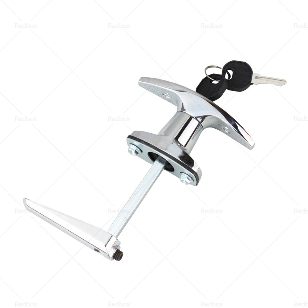 2 Set Chrome Rear Fixing T Handle Lock W or  Key For Trailer Caravan Canopy Toolbox.