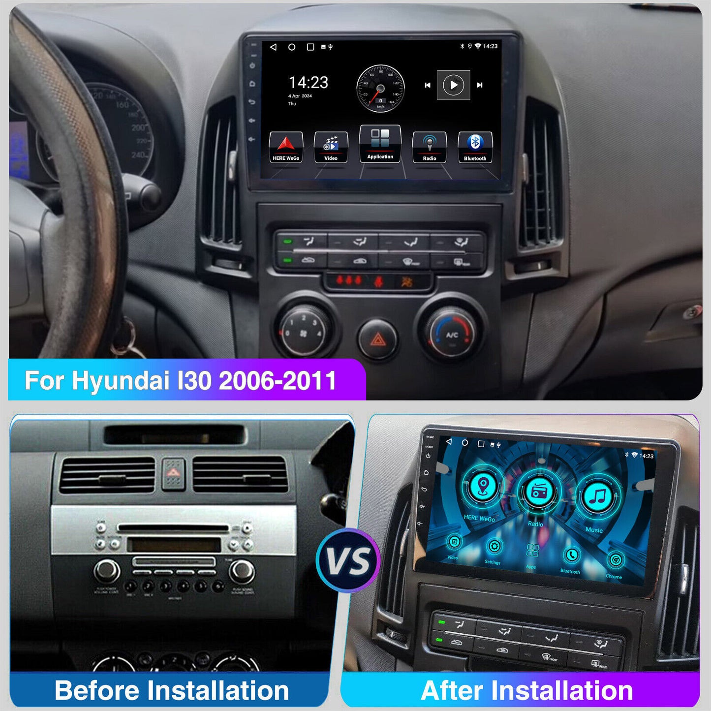In-Dash Units Android 13 Stereo GPS CarPlay Suitable for Hyundai i30