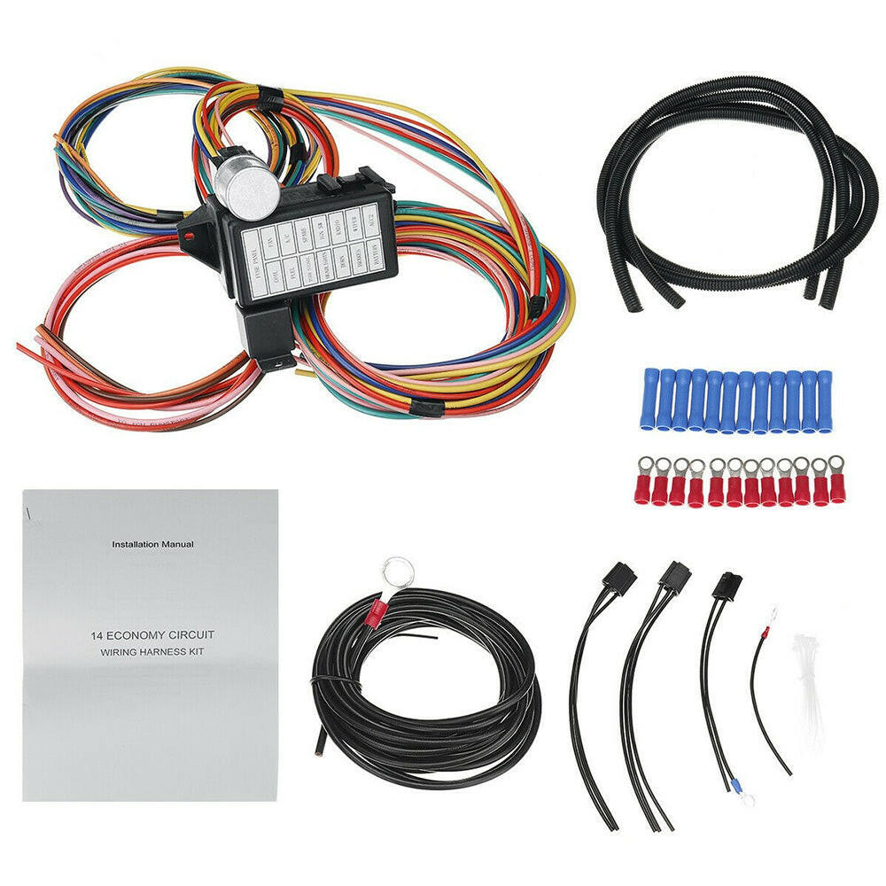 14 Circuit Wiring Harness Street Hot Rat Rod Custom Universal Wire Kit.