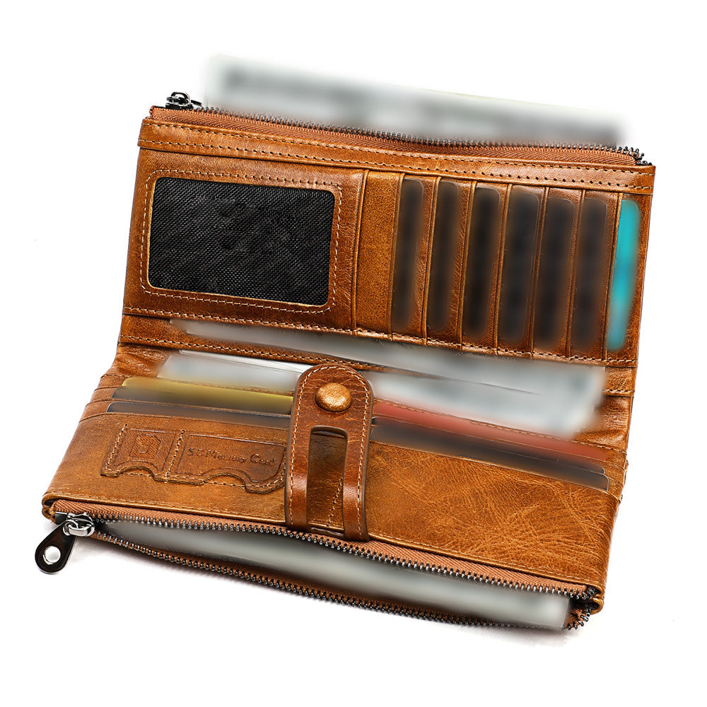 Leather Wallet Zip-Around Card Coin Holder Suitable for Unisex