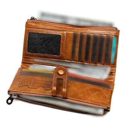 Leather Wallet Zip-Around Card Coin Holder Suitable for Unisex