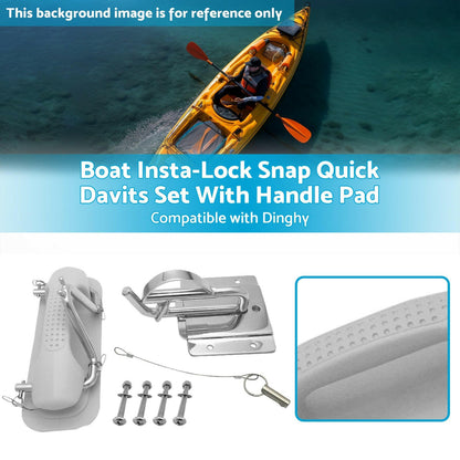 Boat Insta-Lock Snap Quick Davits Set Stainless Steel With Handle Pad.